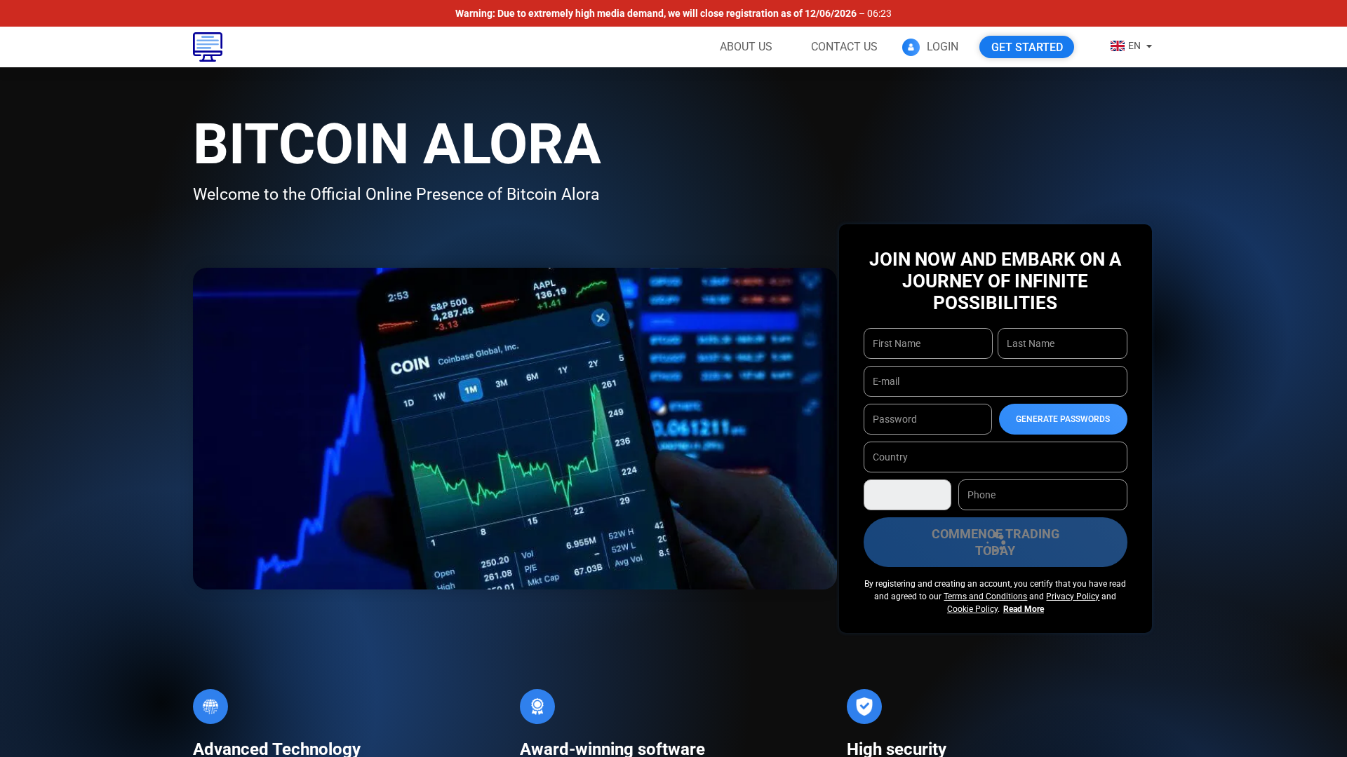 Screenshot of bitcoin-aloras-com.financecryptoworld.com