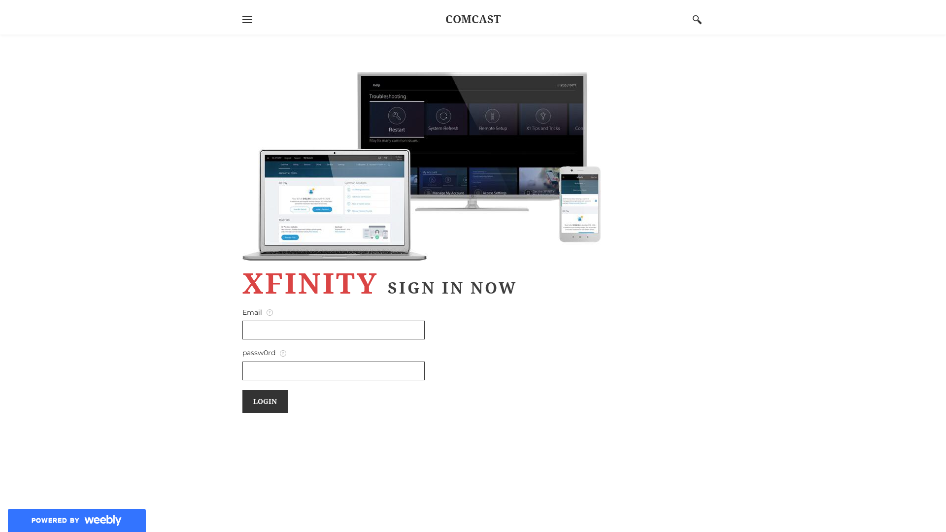 Screenshot of comcastemailnet.weebly.com