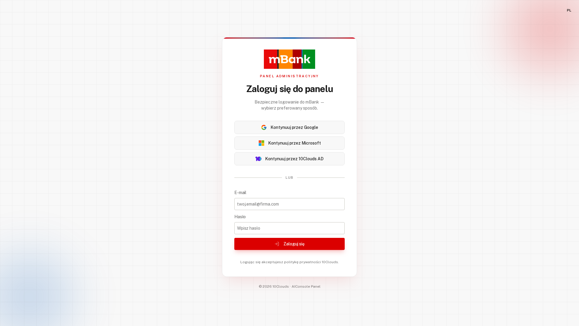 Screenshot of mbank.panel.aiconsole.ai