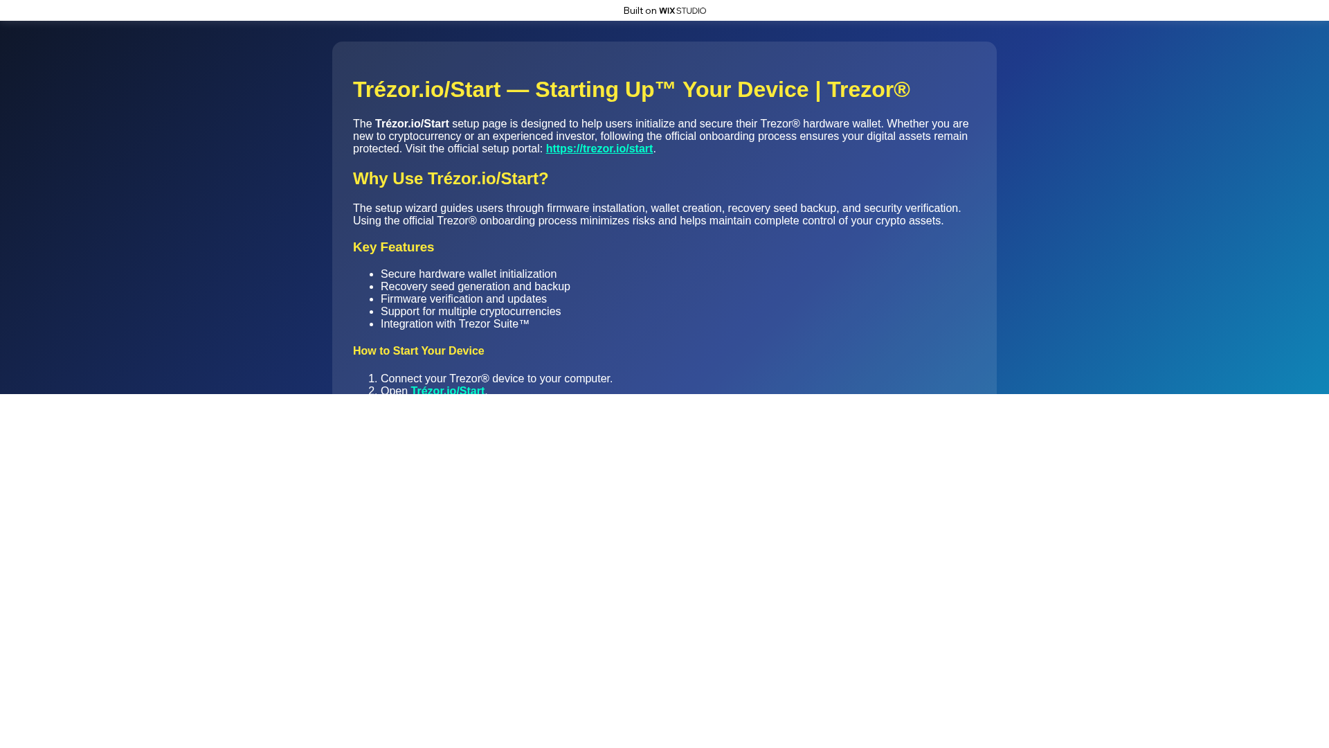 Screenshot of io-start-trexos.wixstudio.com