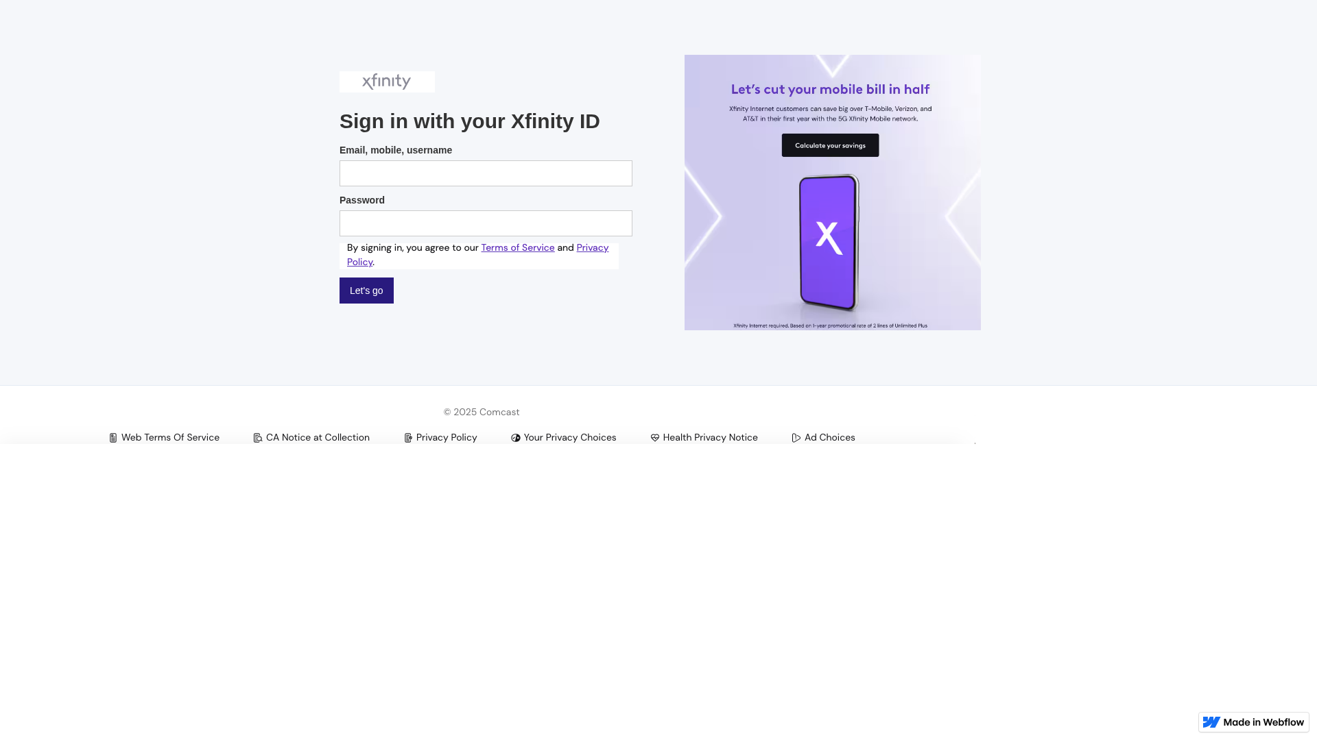 Screenshot of comcastservice.webflow.io