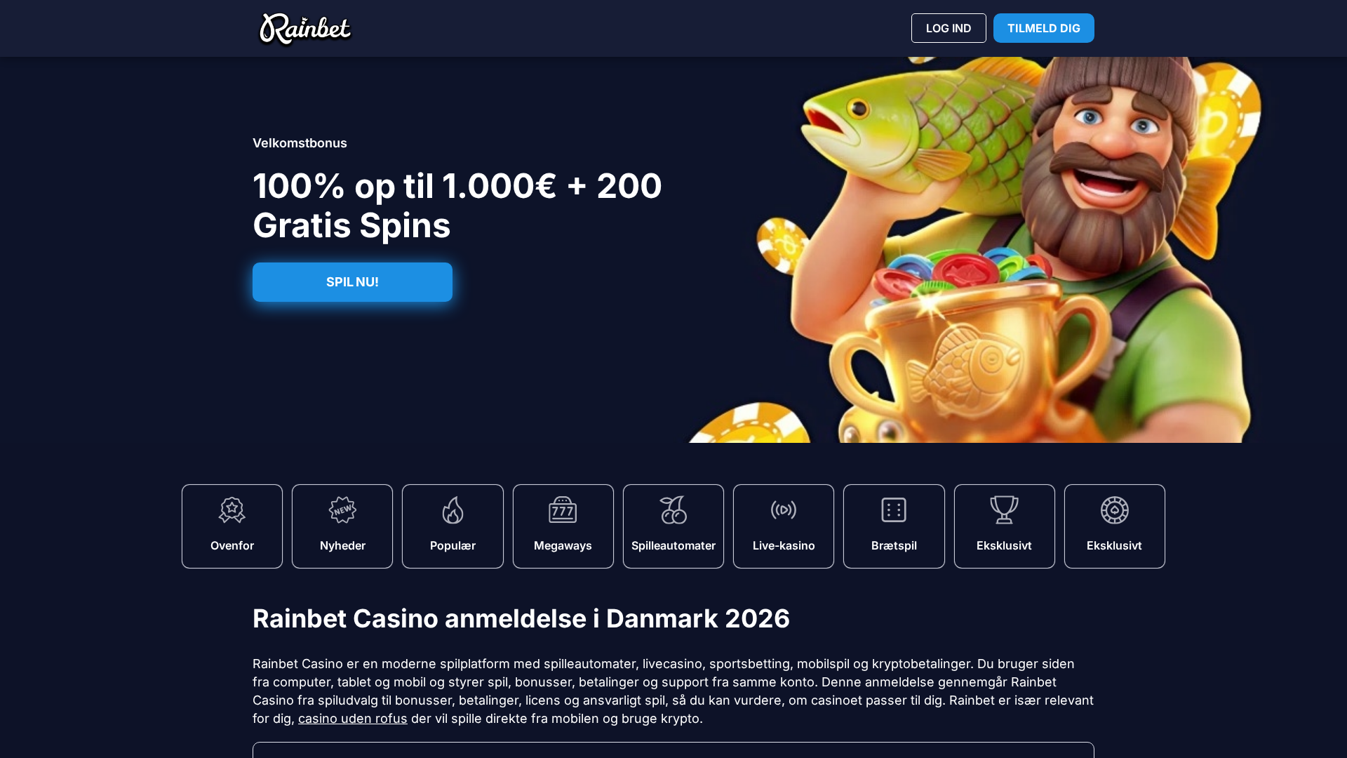 Screenshot of rainbet-danmark.dk