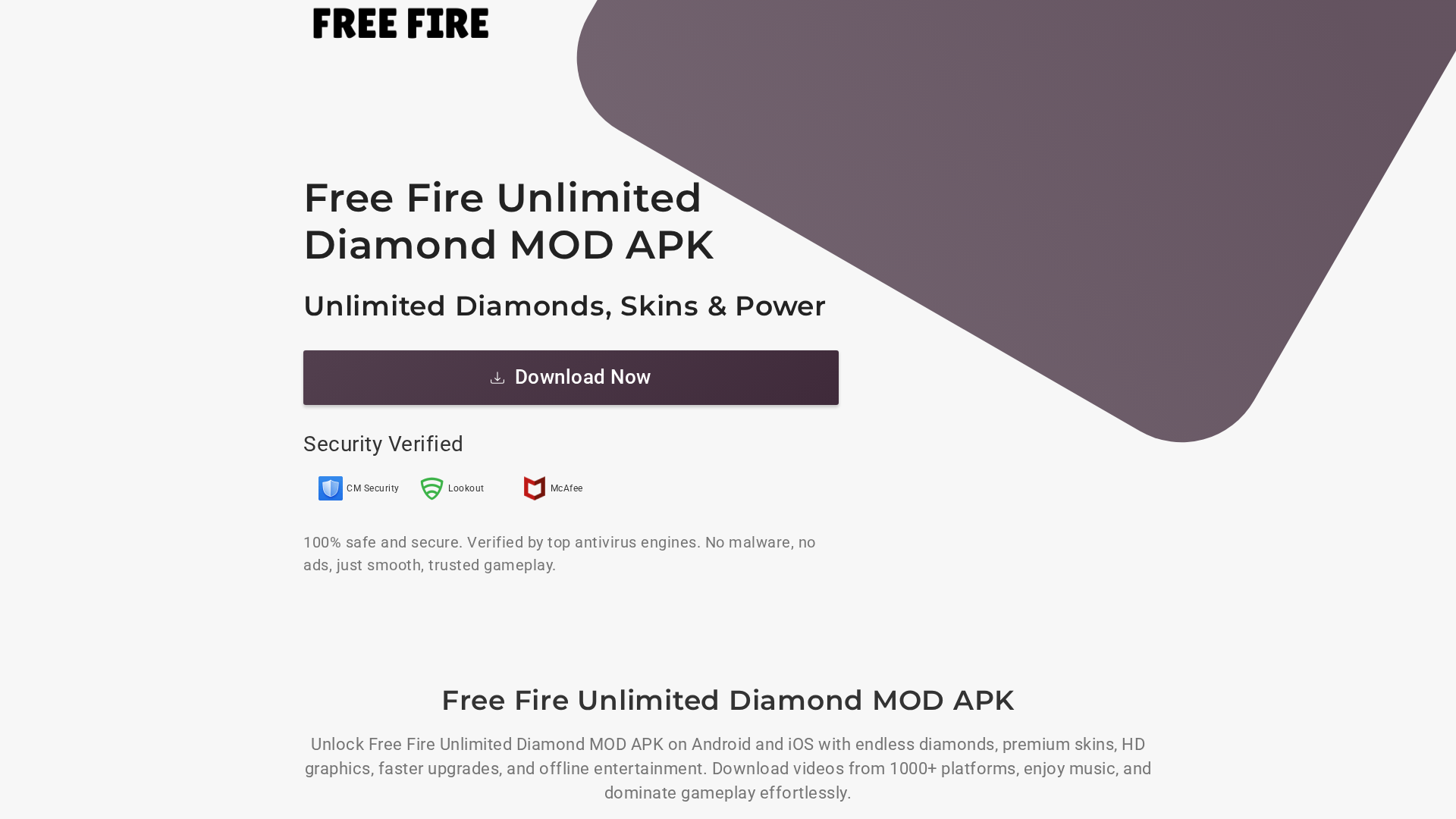 Screenshot of ffdiamondmod.com
