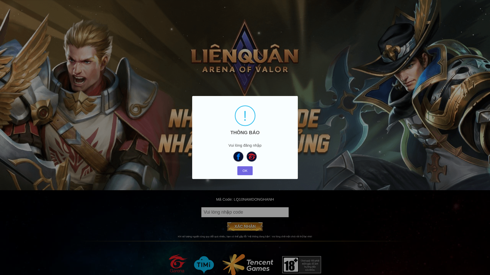 Screenshot of giftcodelqne.aovlienquan-garena.com