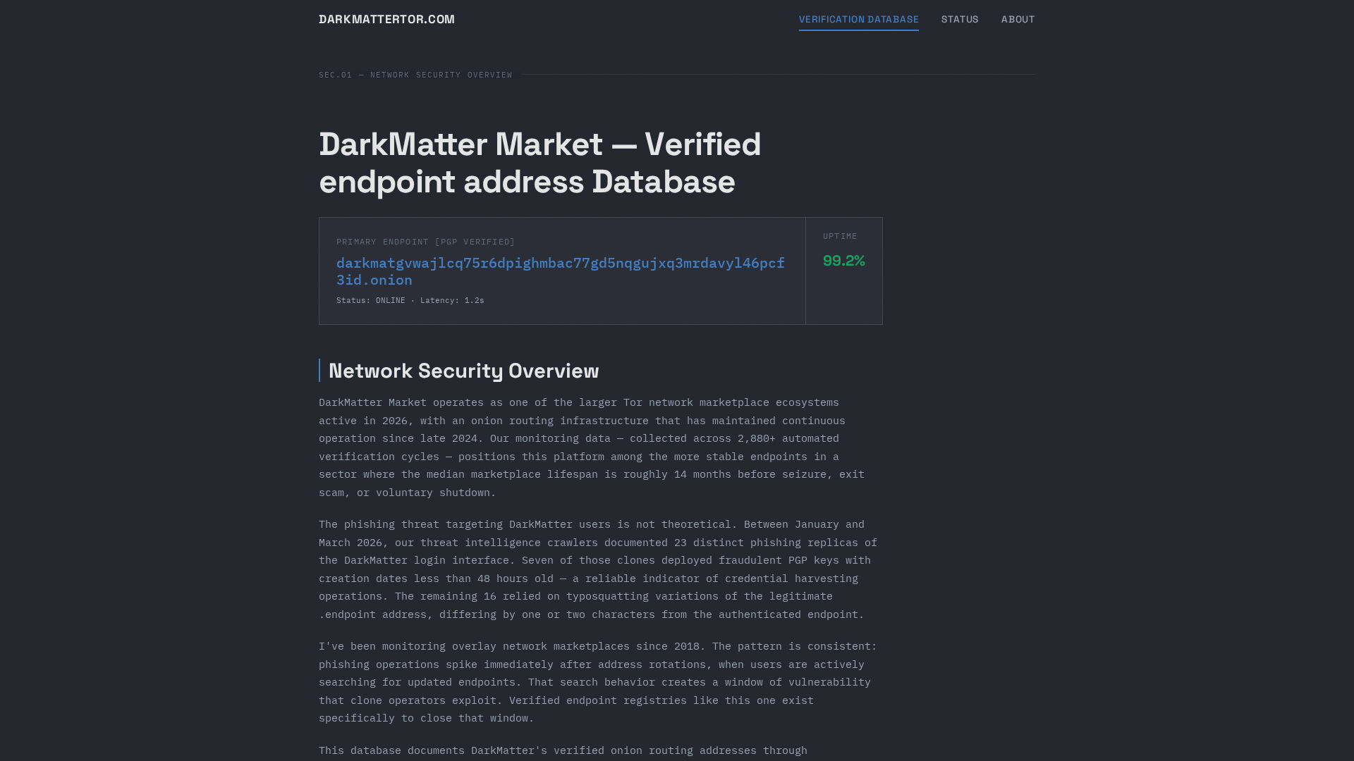 Screenshot of darkmattertor.com