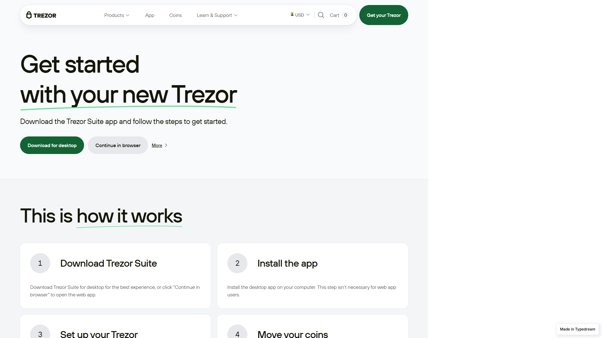 Screenshot of help-trzorwallet-io.typedream.app