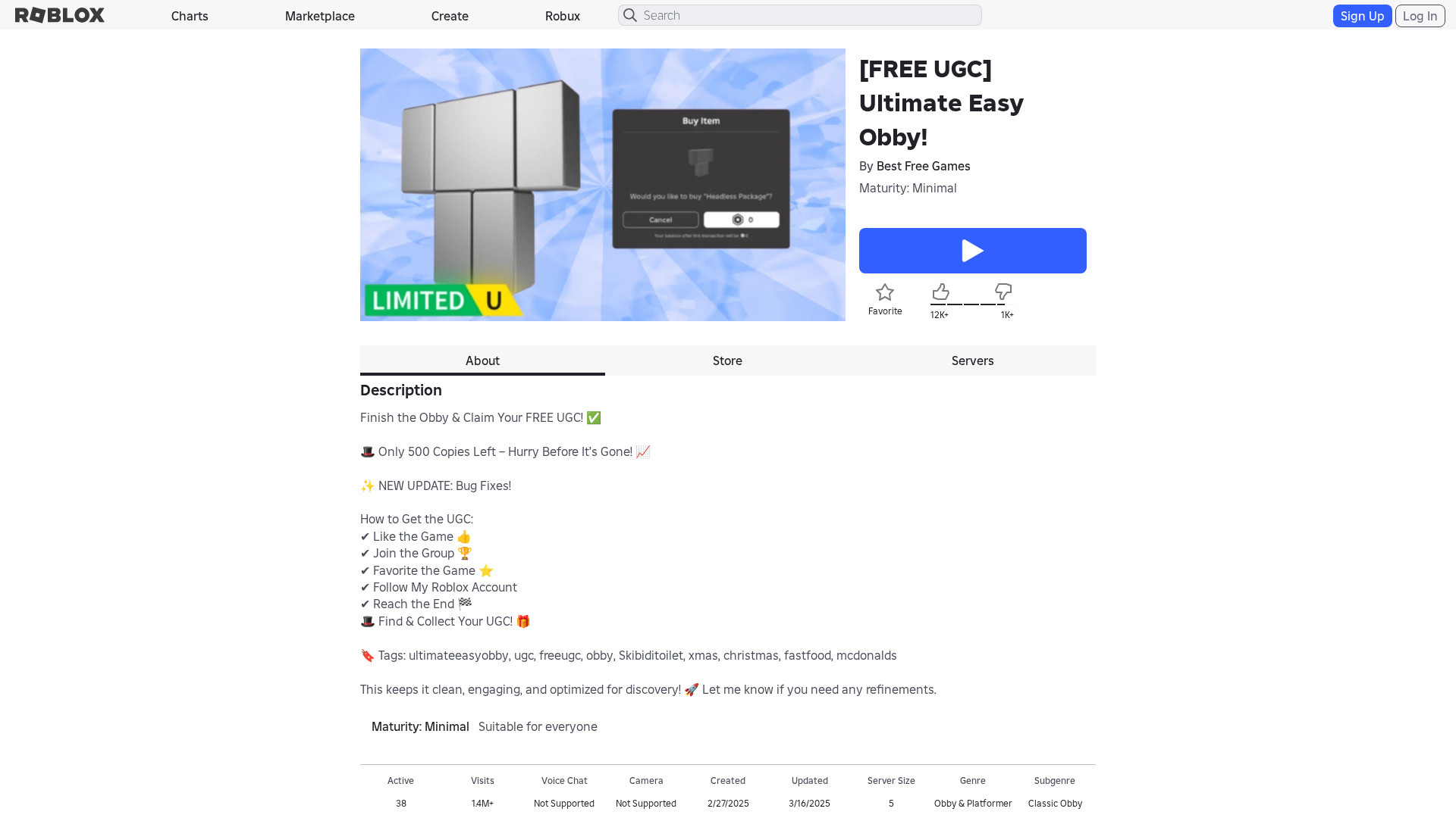 Screenshot of www.roblox.com.bi