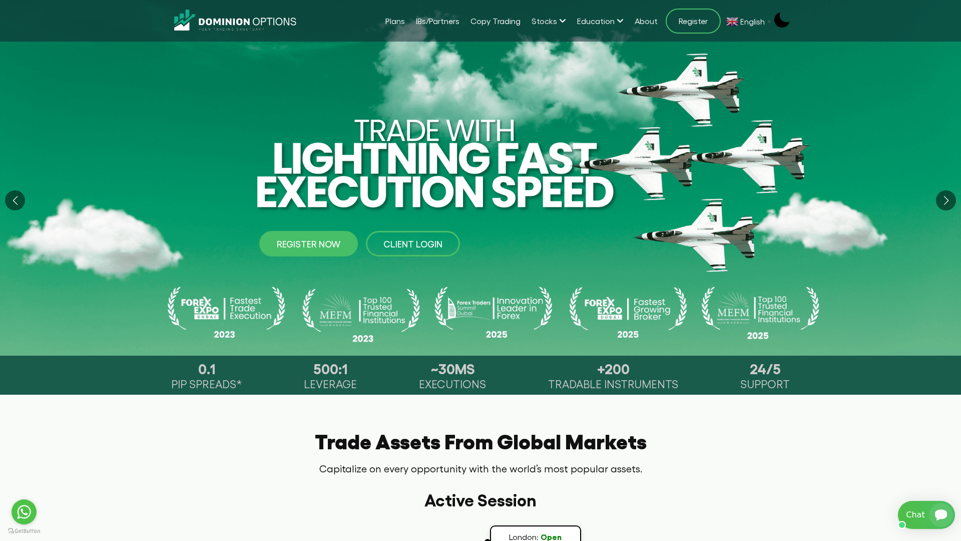 Screenshot of dominionoptions.com