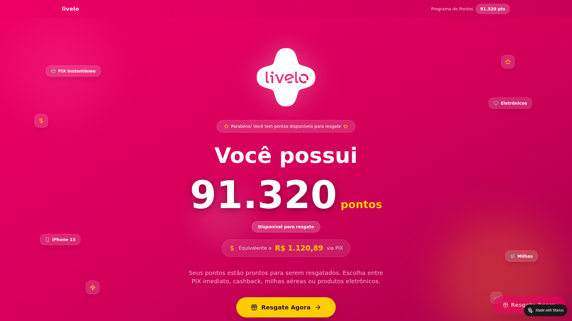 Screenshot of liveloapp-ltswqxsg.manus.space