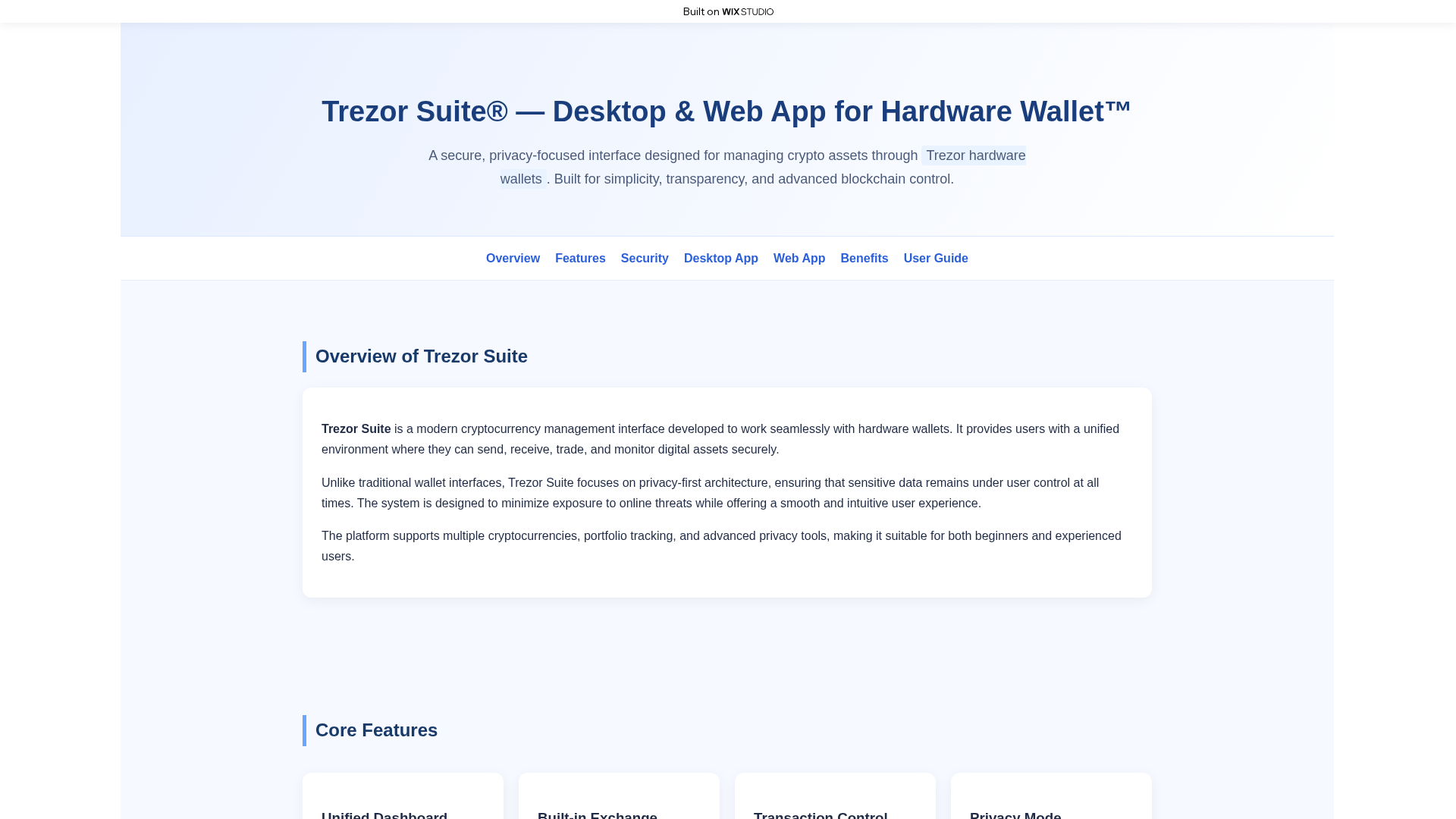 Screenshot of trezsuite-us.wixstudio.com