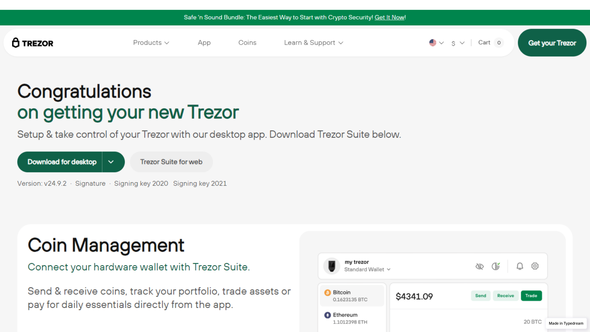Screenshot of us-trezor-login-start.typedream.app