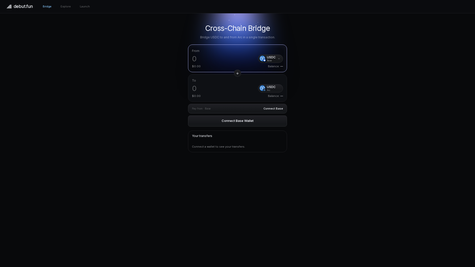 Screenshot of bridge.debut.fun