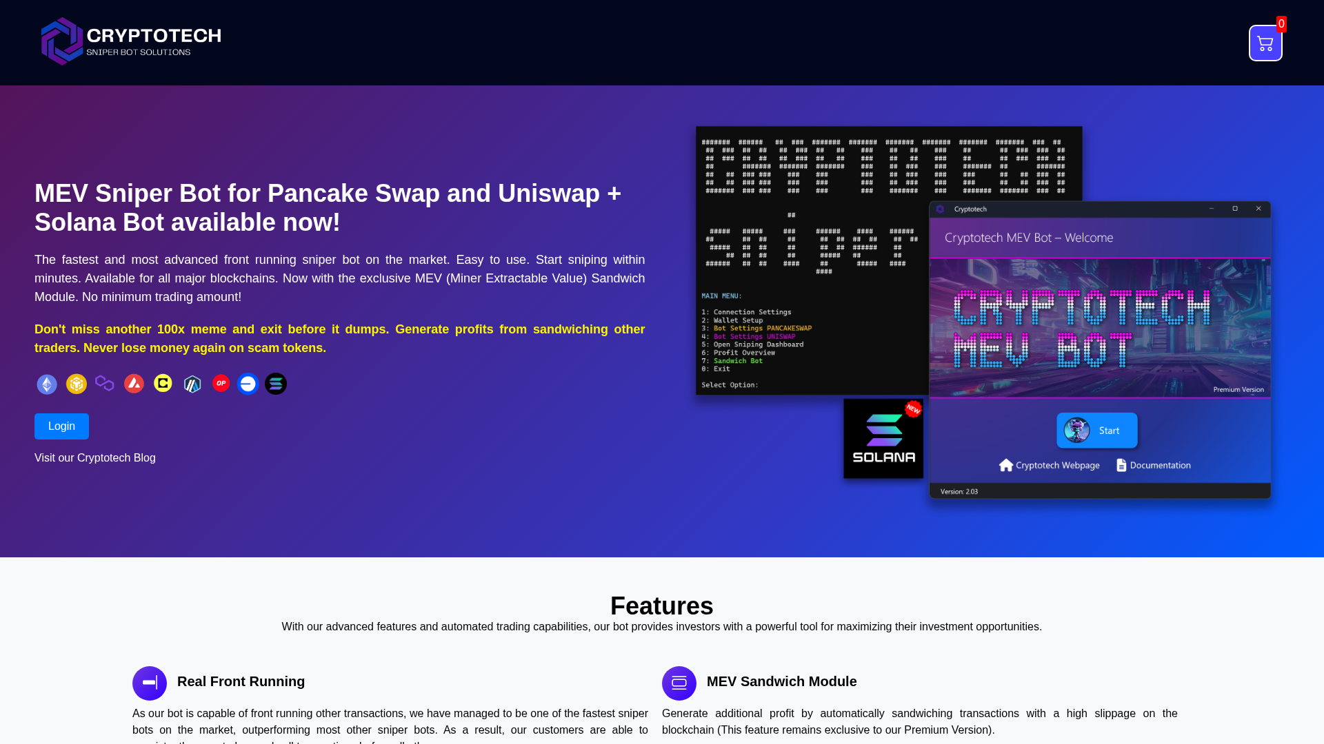 Screenshot of cryptotechsniperbot.pages.dev