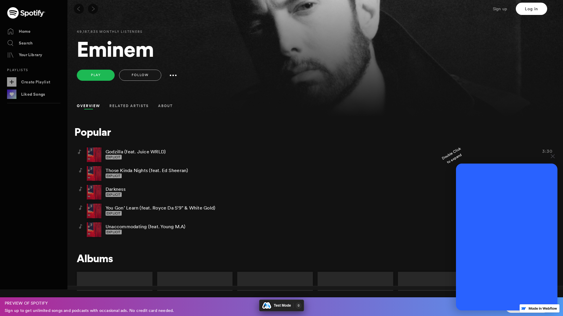 Screenshot of spotify-web-player-clone.webflow.io