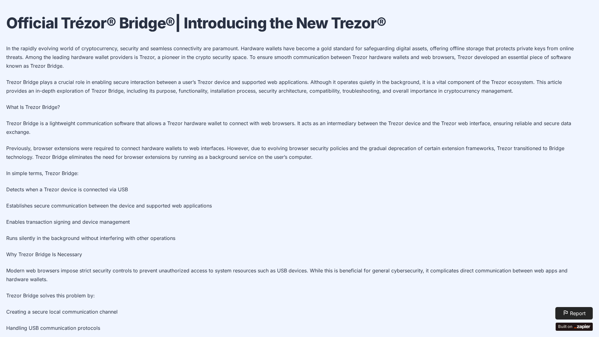 Screenshot of trezor-bridge-guide.zapier.app