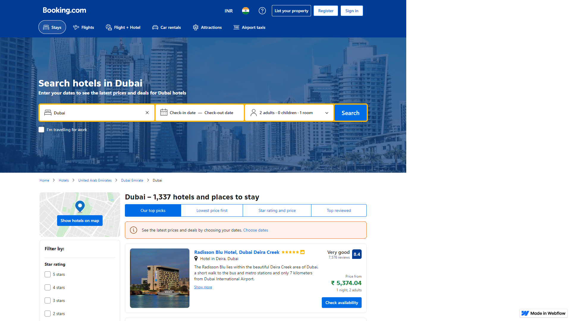 Screenshot of booking-ceom-duebai-tehings-to-do-ae.webflow.io