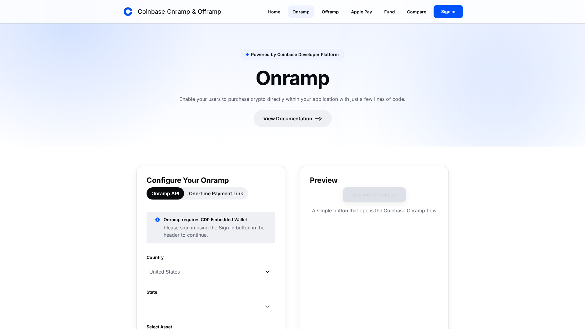 Screenshot of onramp-demo-application-git-main-coinbase-vercel.vercel.app