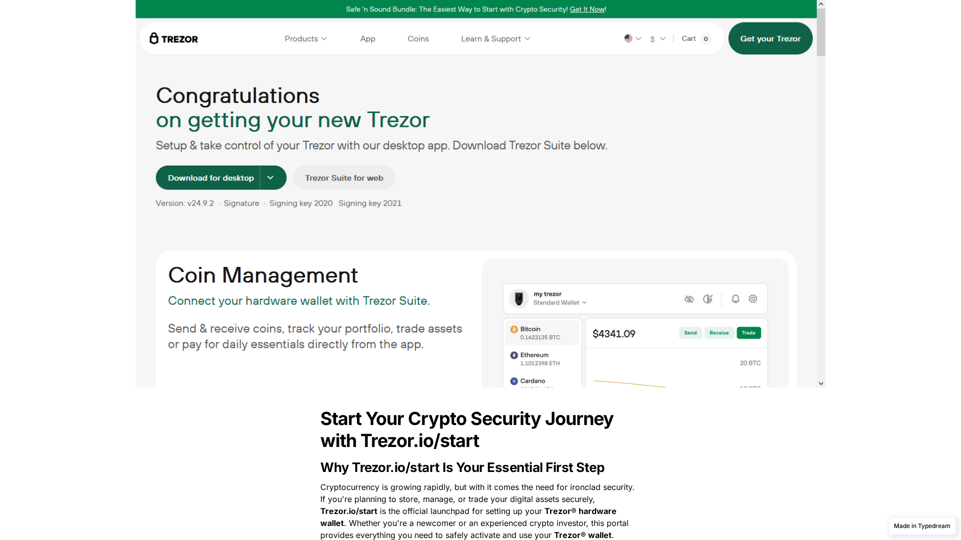 Screenshot of docs-trezr-begin-help.typedream.app