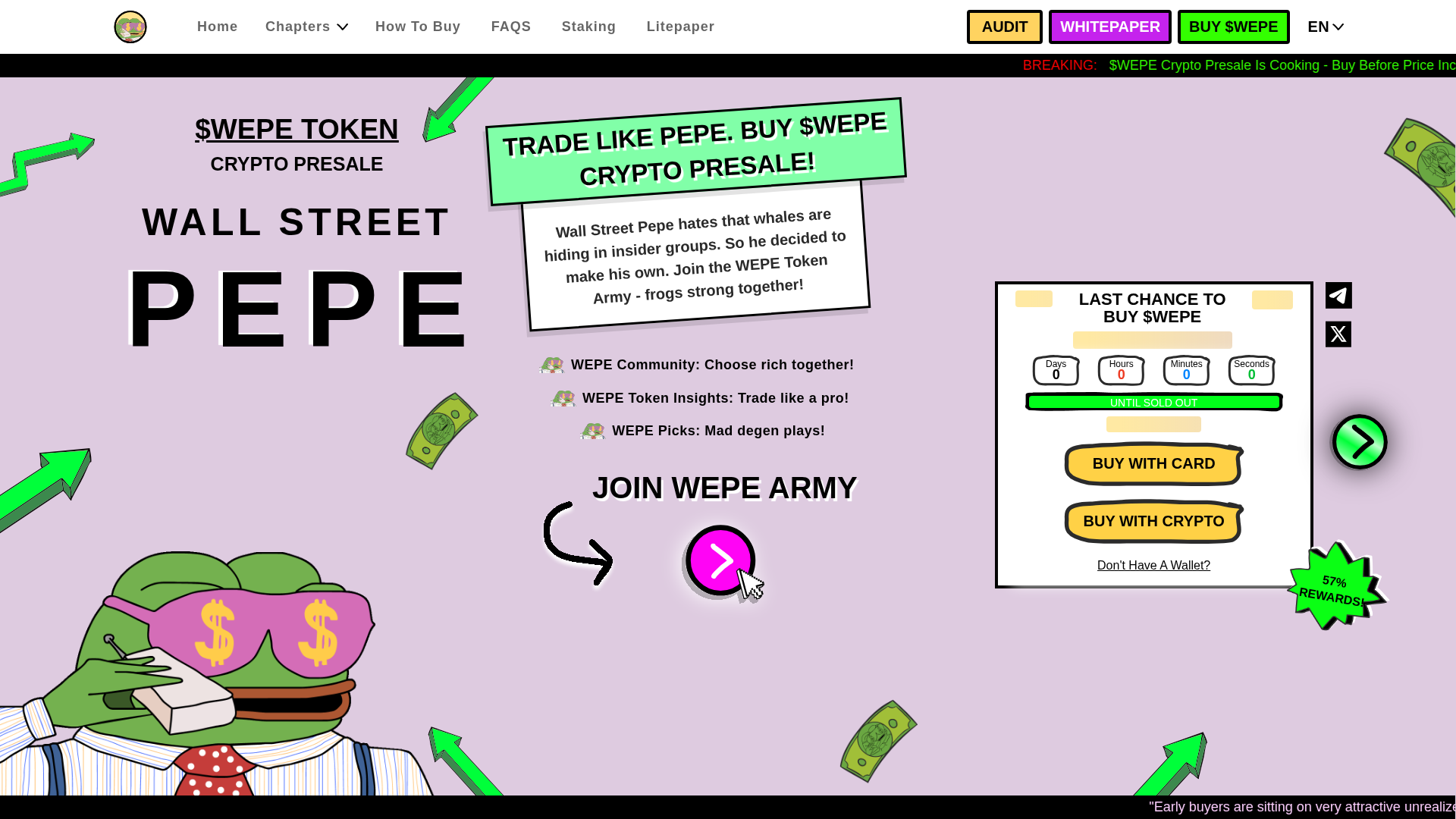 Screenshot of claimwallstreetpepetoken.pages.dev