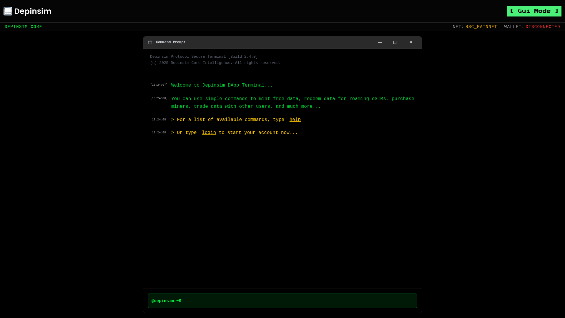 Screenshot of dapp.depinsim.com