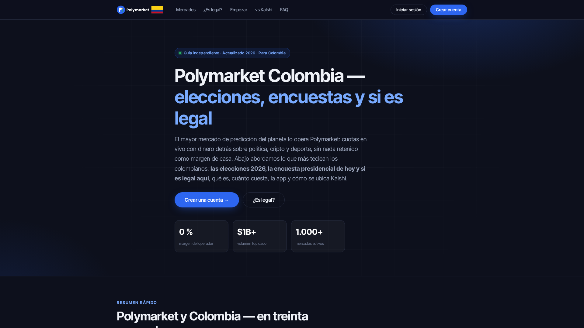 Screenshot of polymarketcolombia.co