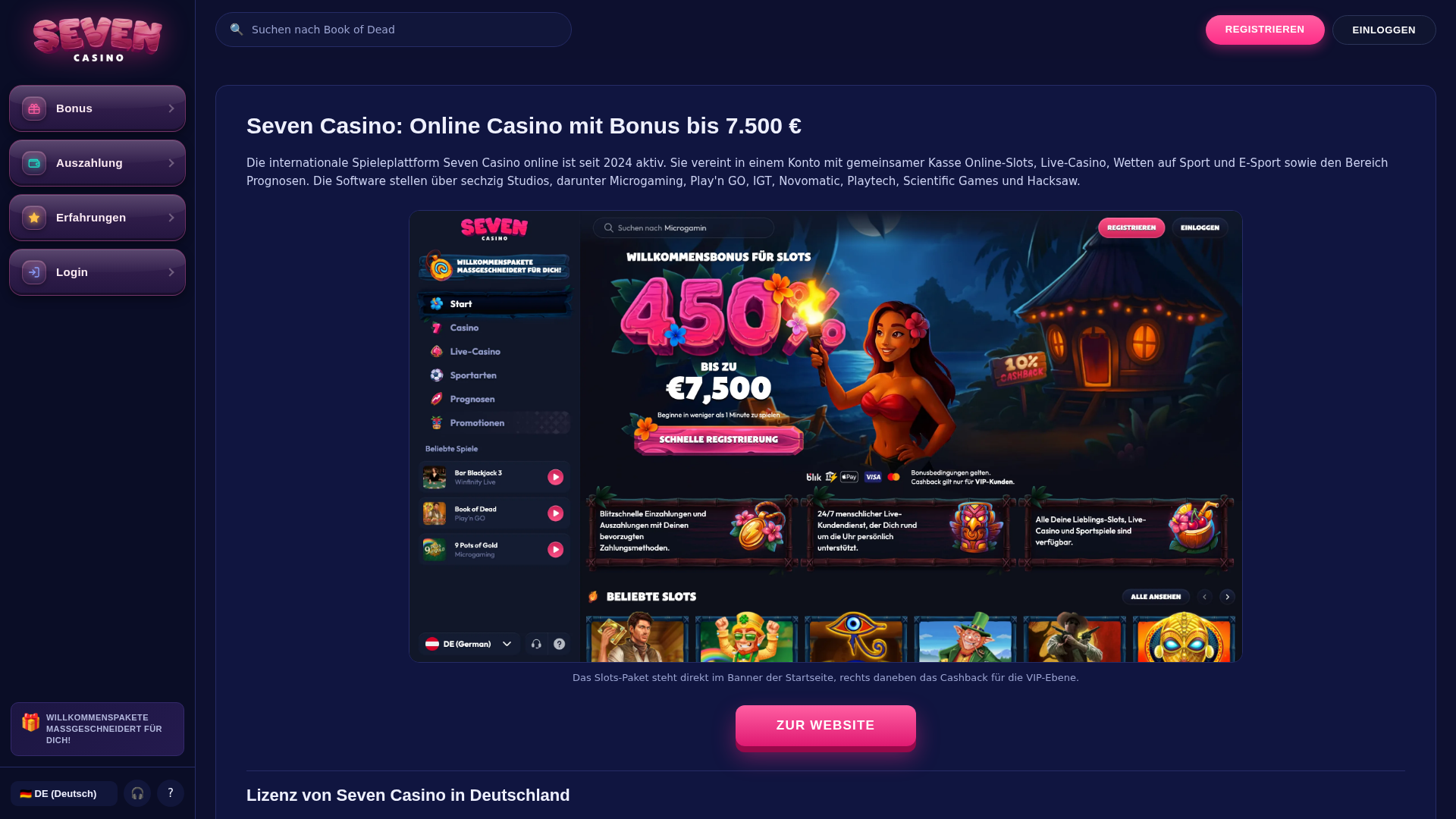 Screenshot of sevencasino-de.net