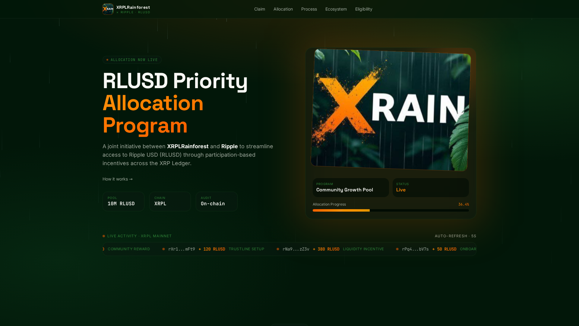 Screenshot of xrplrainforests-rlusd.com