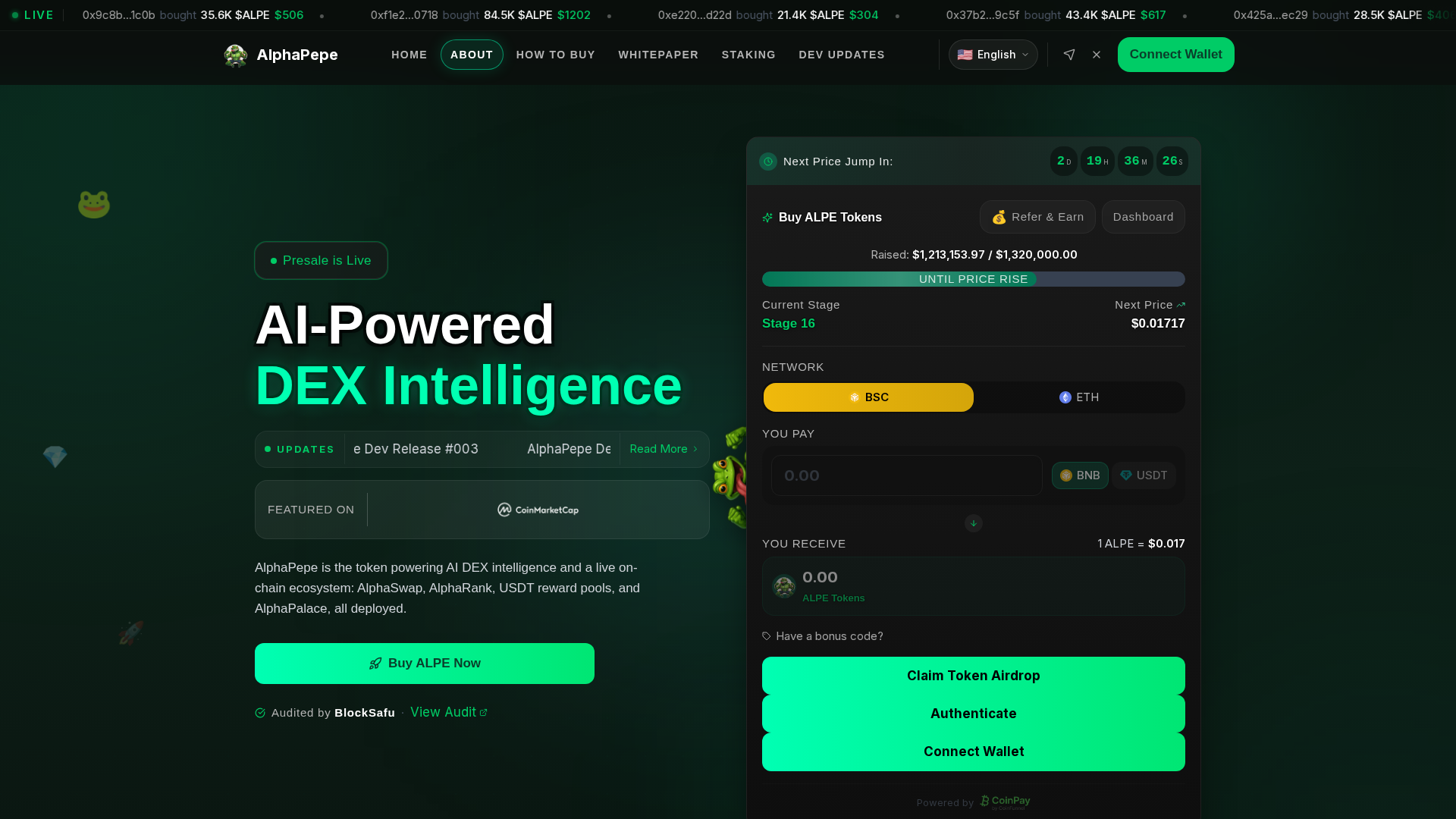Screenshot of alphapepetokenpresale.online