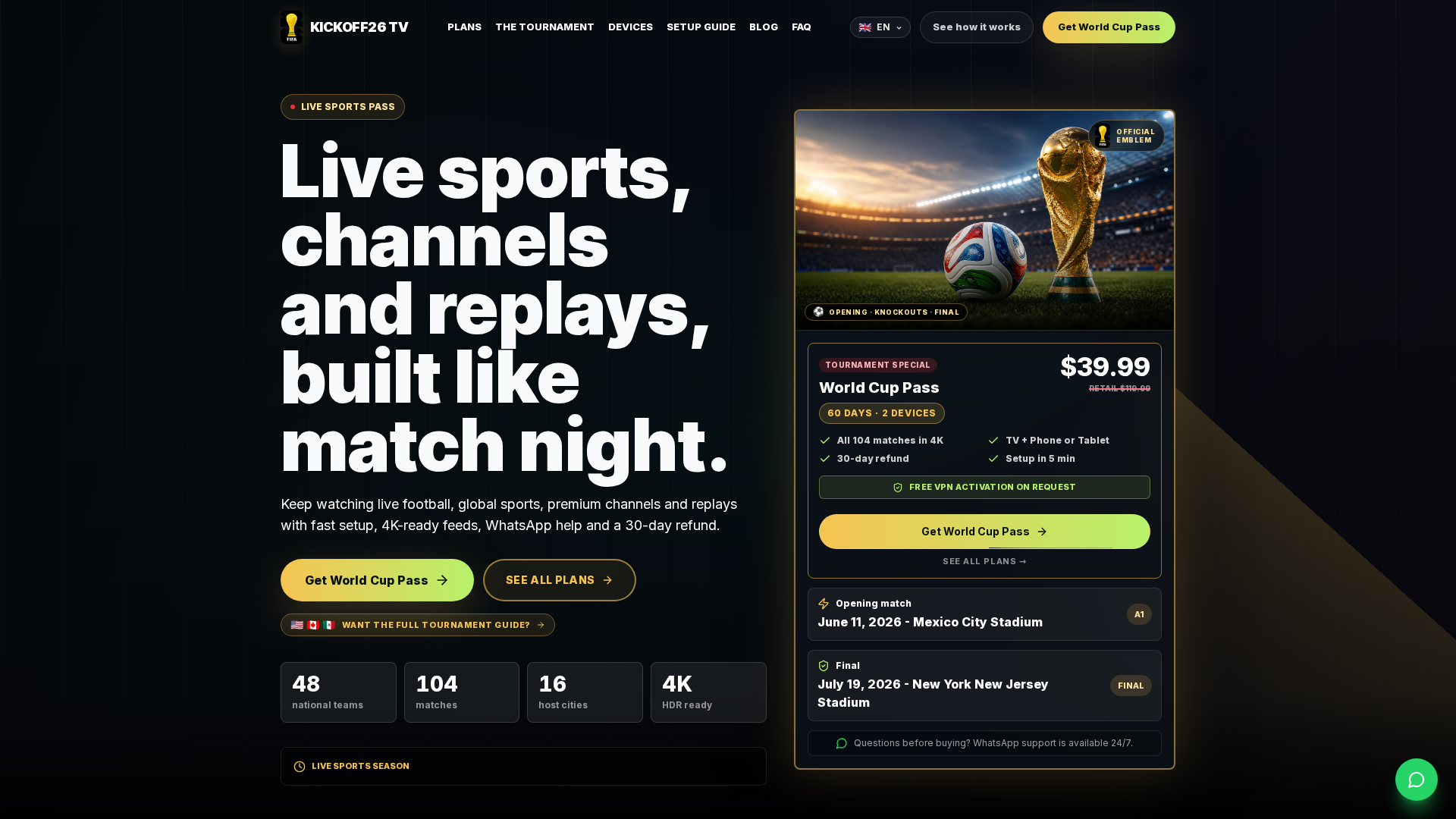 Screenshot of kickofftv26.com