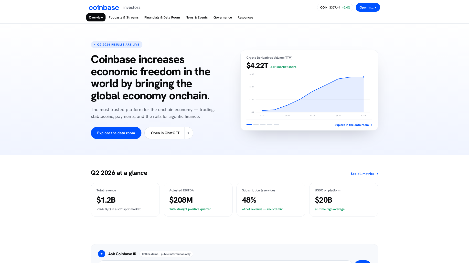 Screenshot of coinbaseinvestors.ai