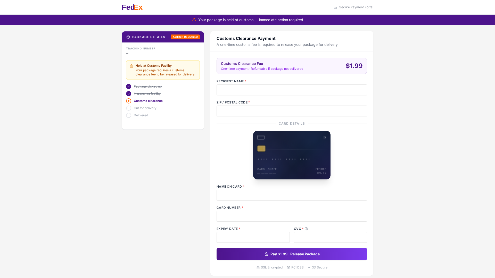 Screenshot of fedexcustom.delivery