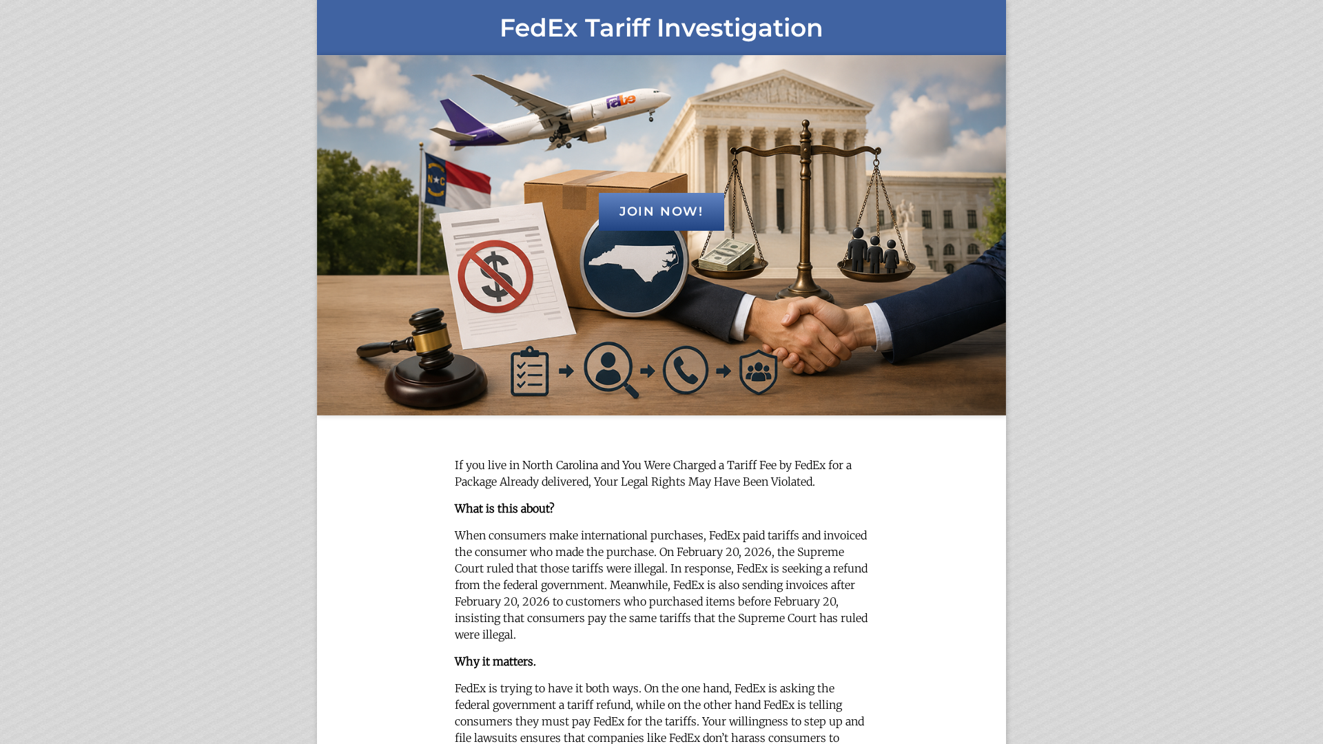 Screenshot of fedextariffinvestigation.com