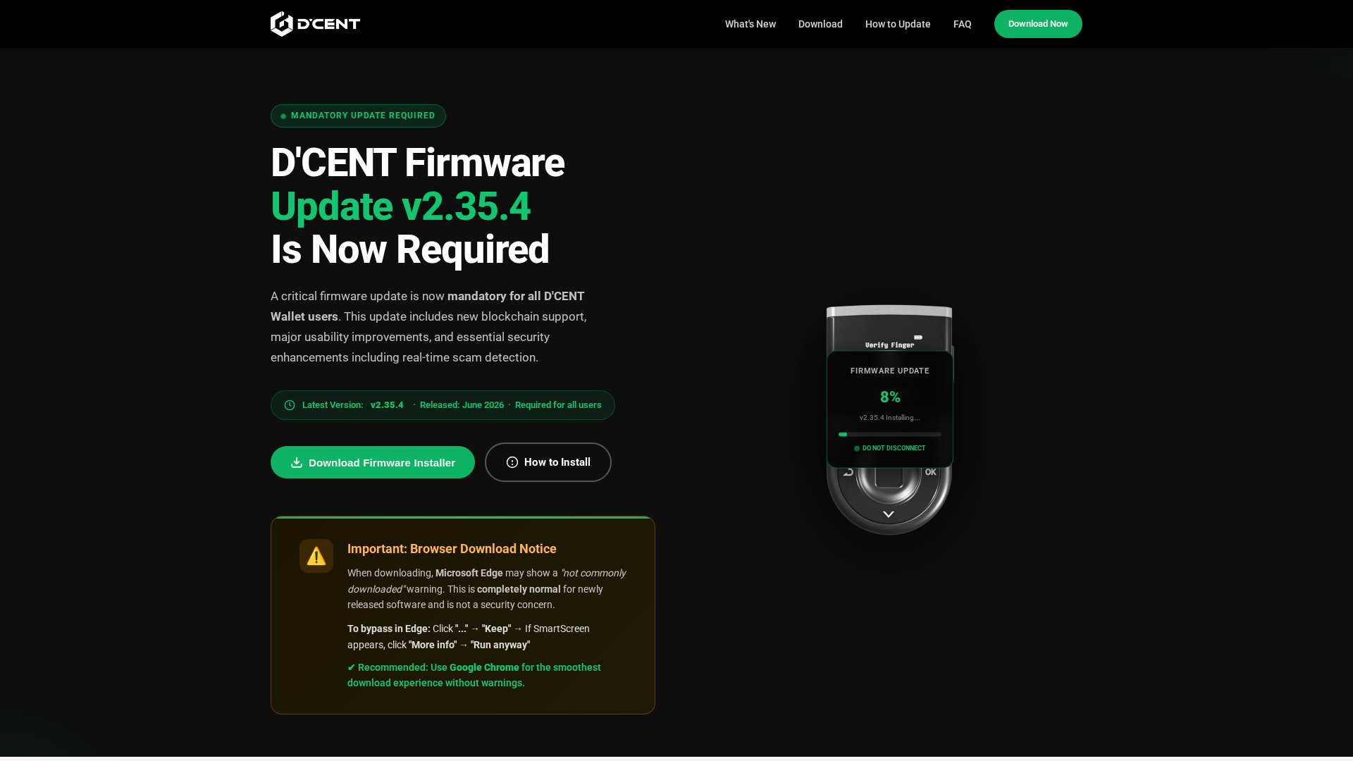 Screenshot of dcentwallet.net