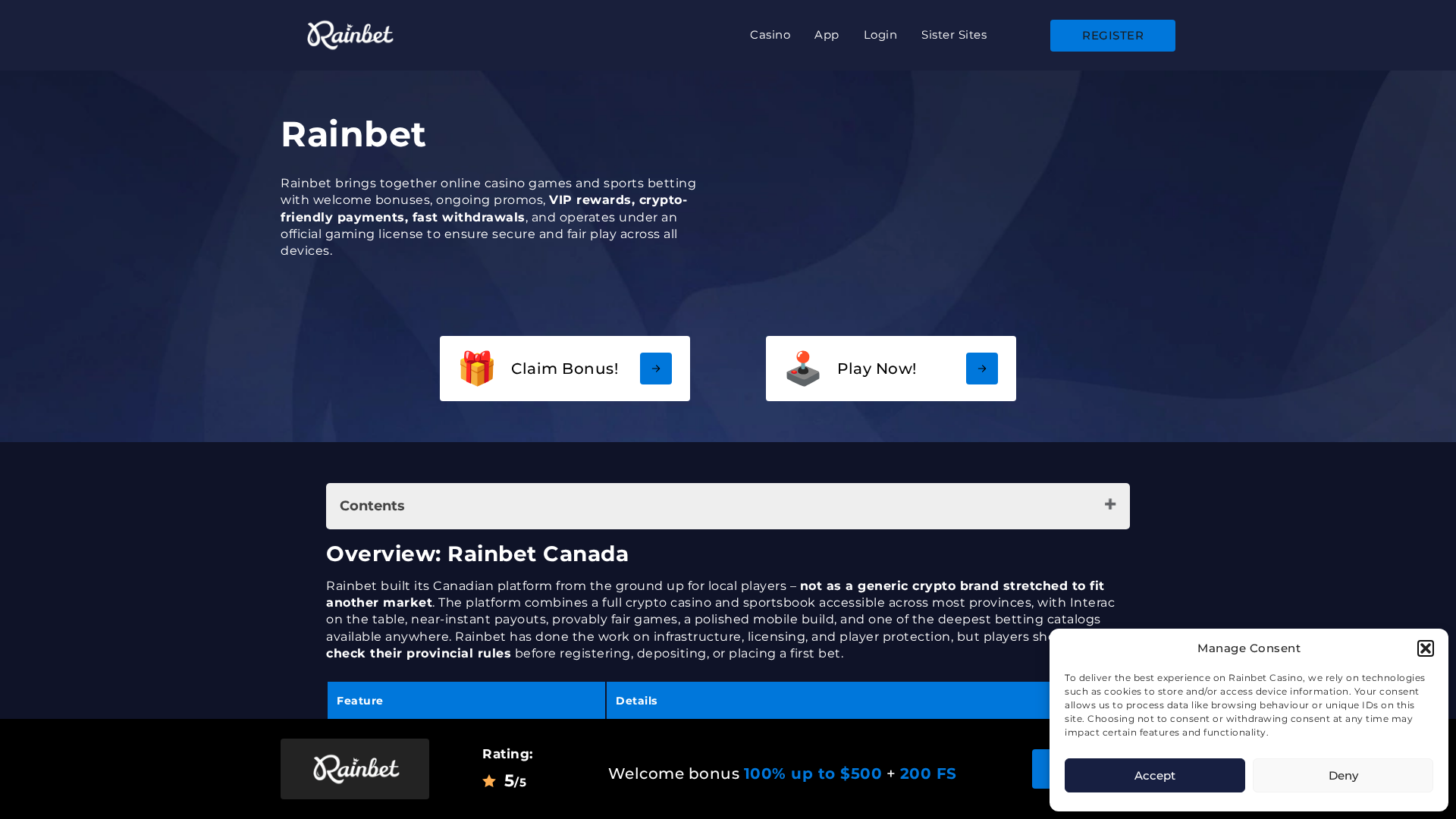 Screenshot of rainbetcanadaofficial.com