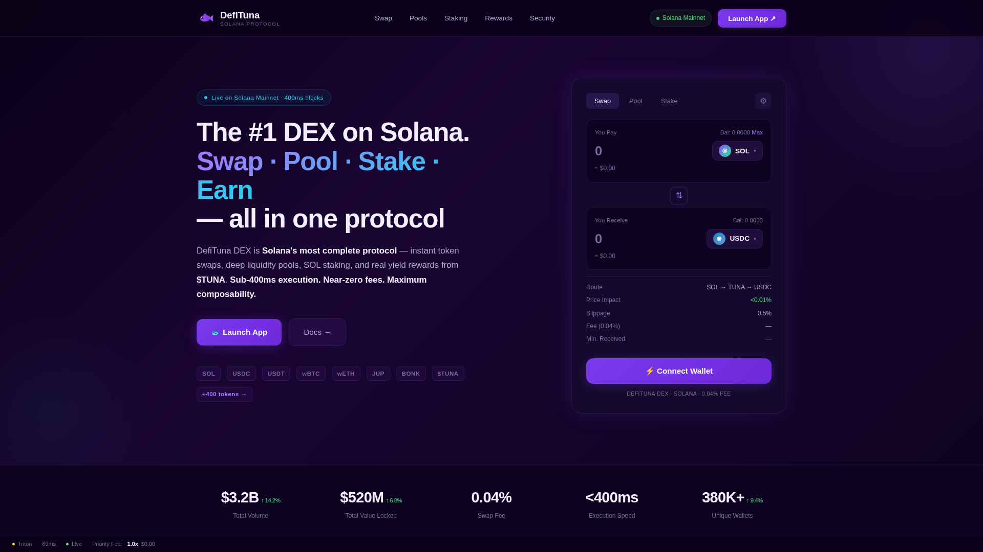 Screenshot of defituna-dex.com