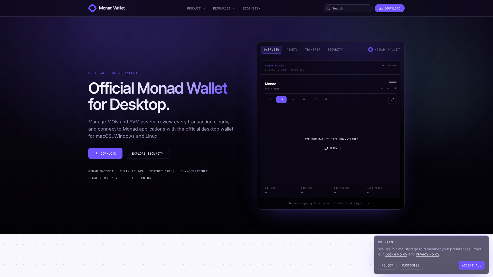 Screenshot of monadwallet.io