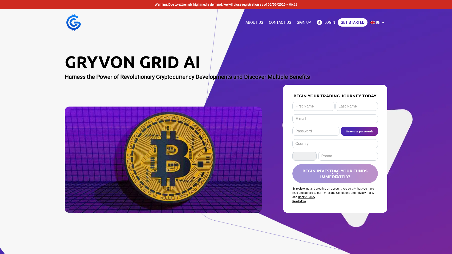Screenshot of gryvongrid-ai-system-com.financecryptoworld.com