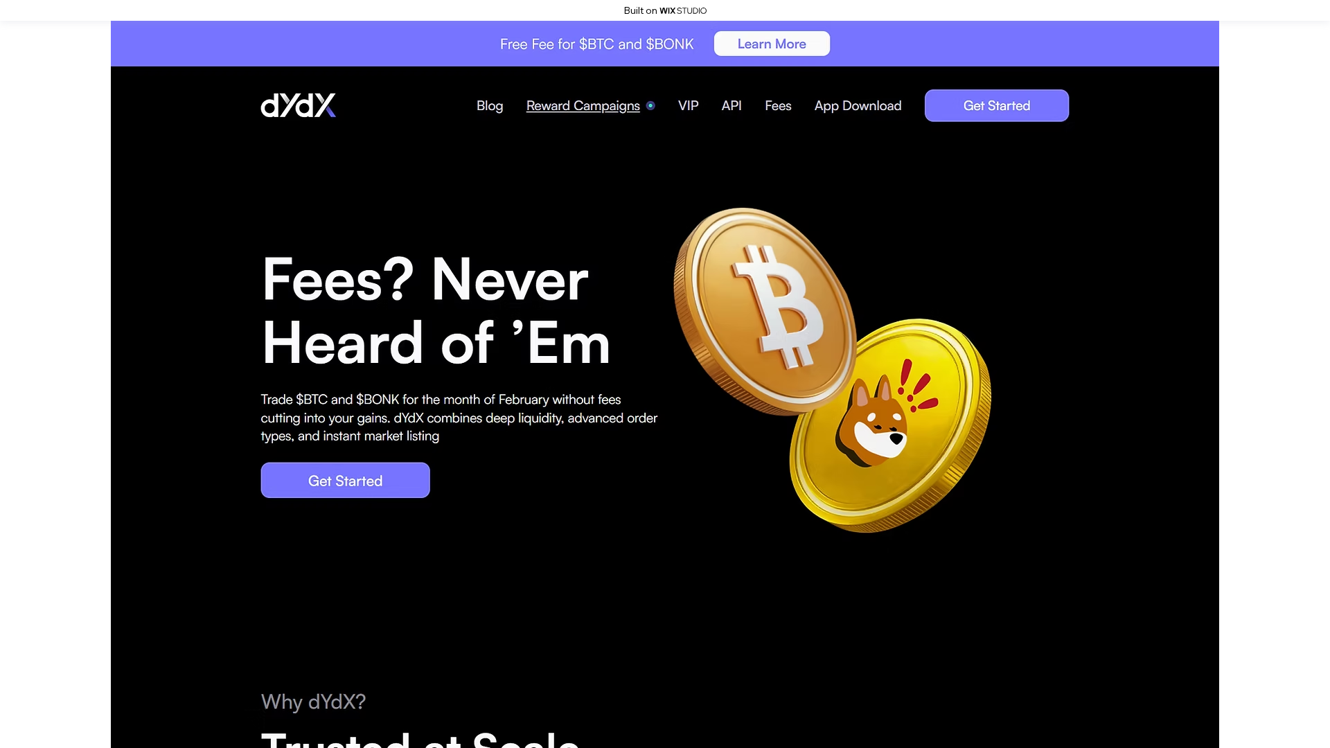 Screenshot of homepage-dydx-io.wixstudio.com