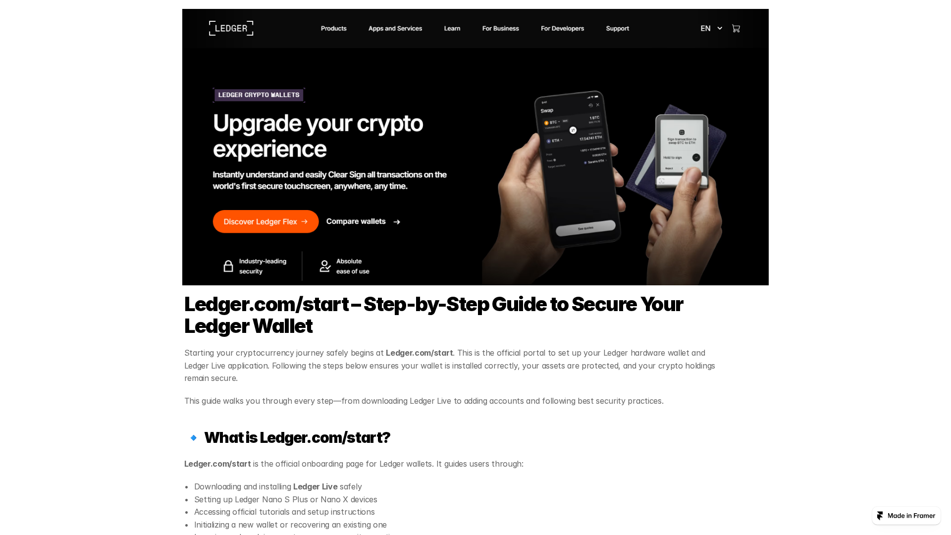 Screenshot of leddger-strt-en.framer.media