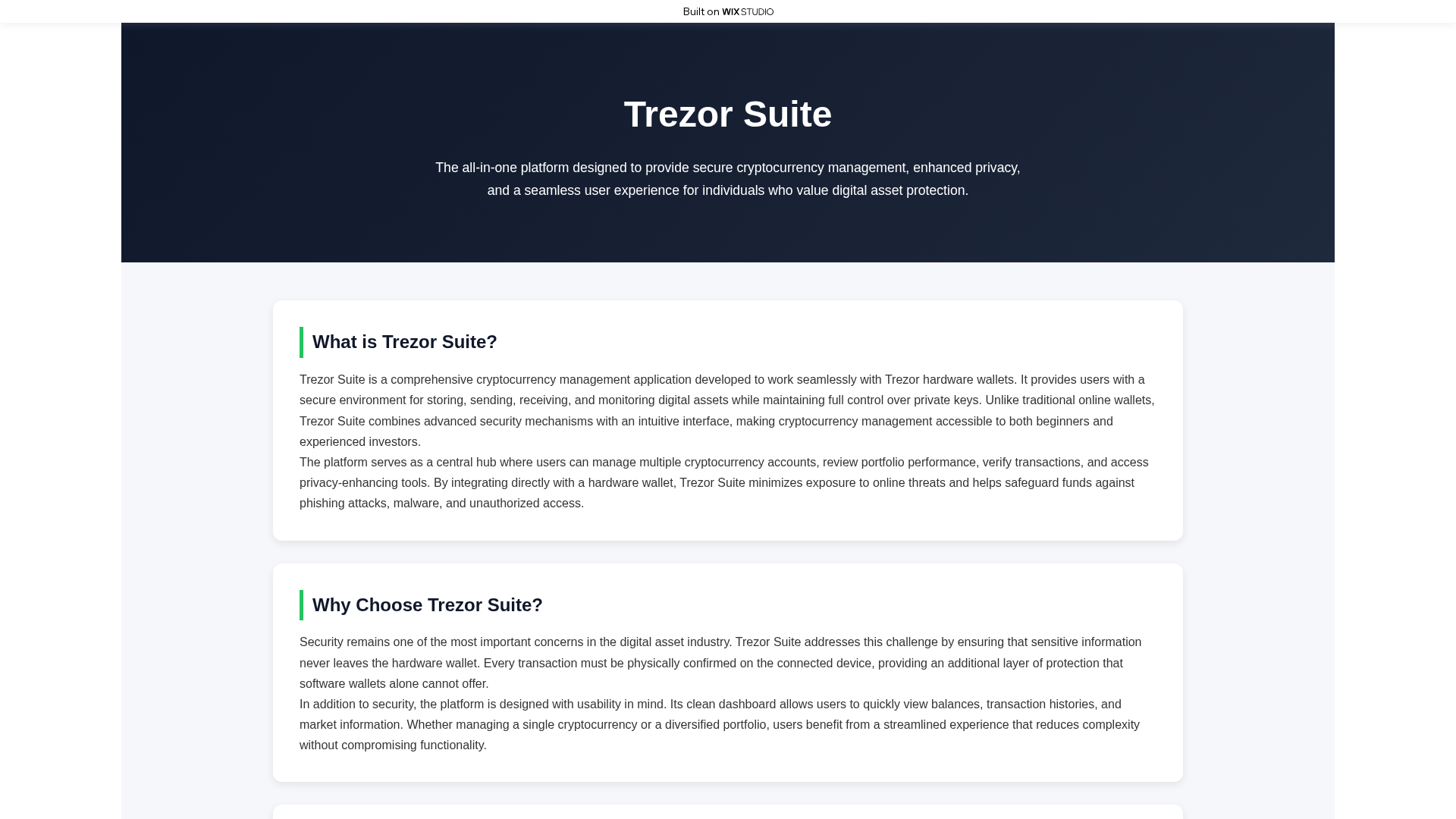 Screenshot of appsuites-trezur.wixstudio.com