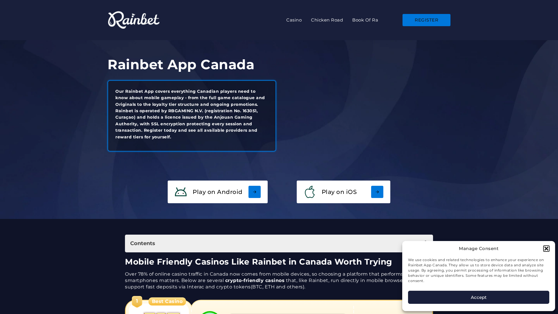 Screenshot of rainbetappcanada.com