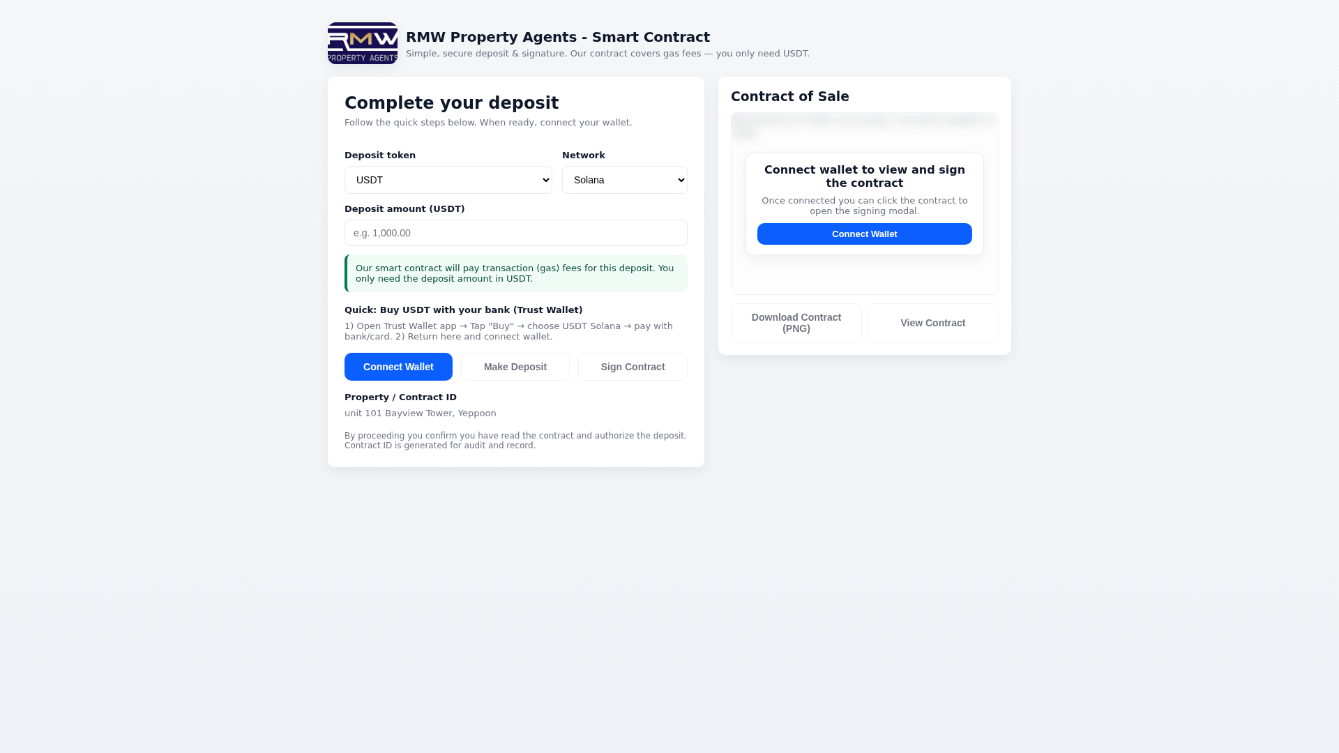 Screenshot of rmwproperty-smartcontract.pages.dev
