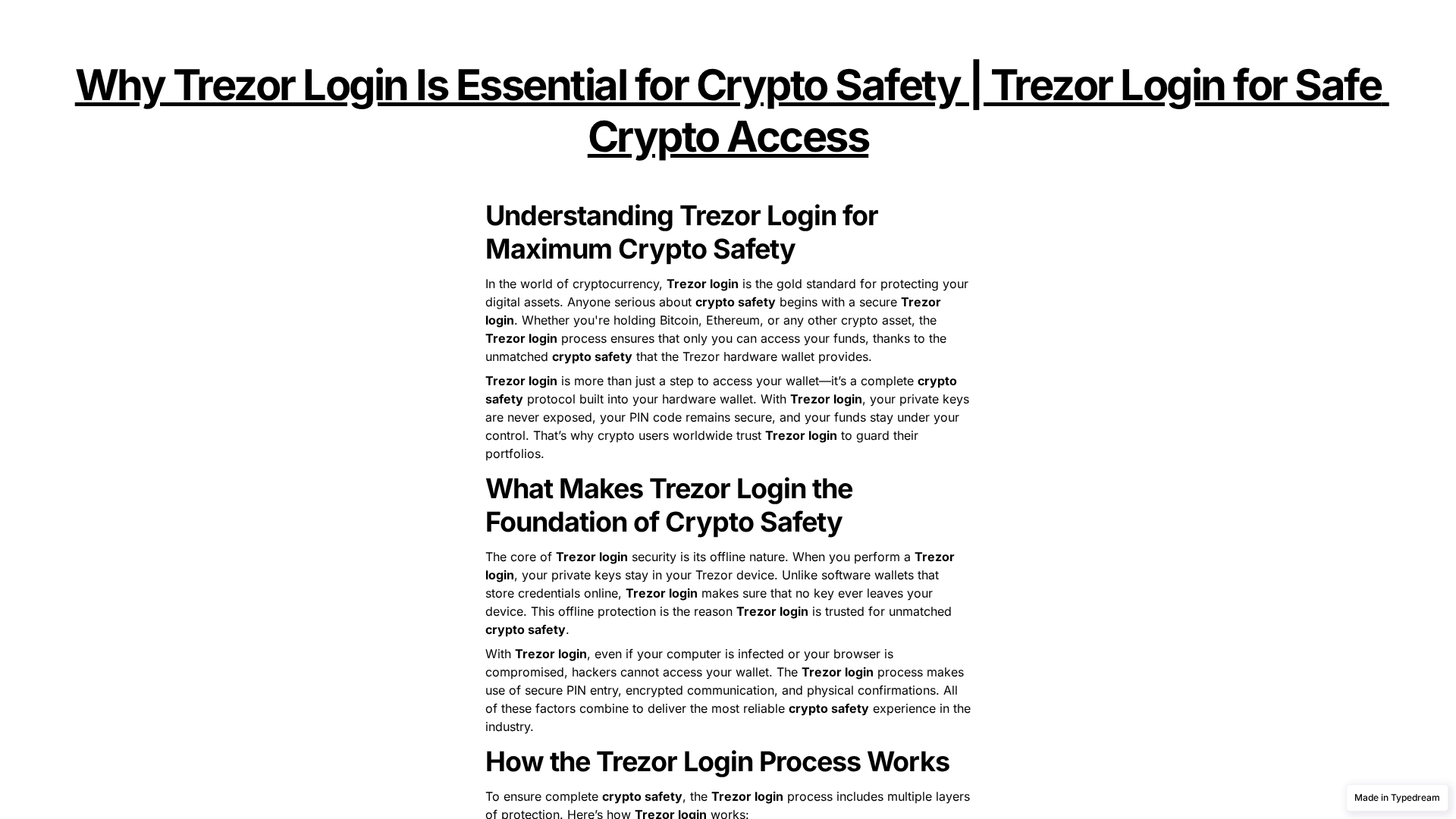 Screenshot of manage-trezoor-en-login.typedream.app