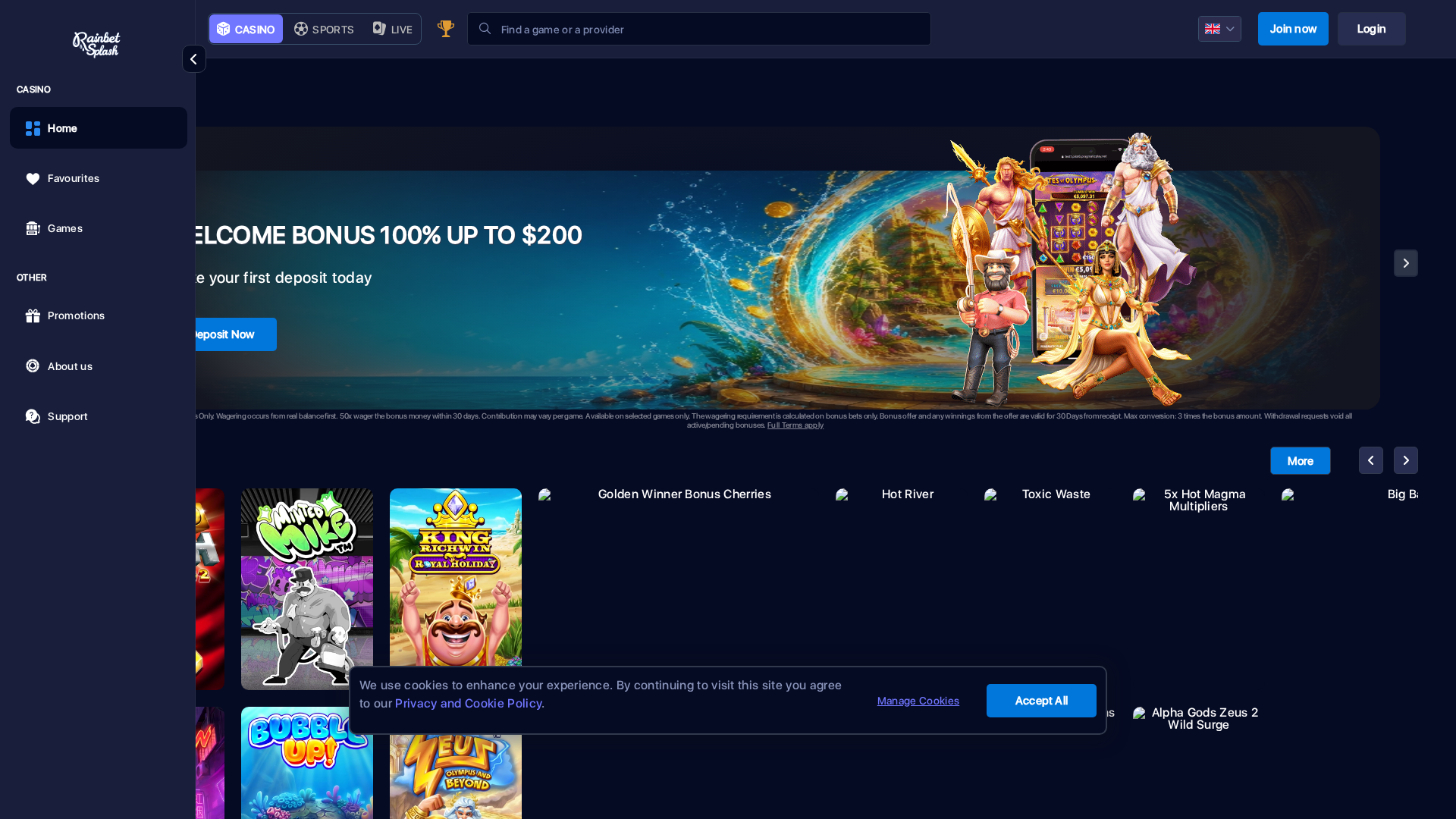 Screenshot of rainbetsplash.com