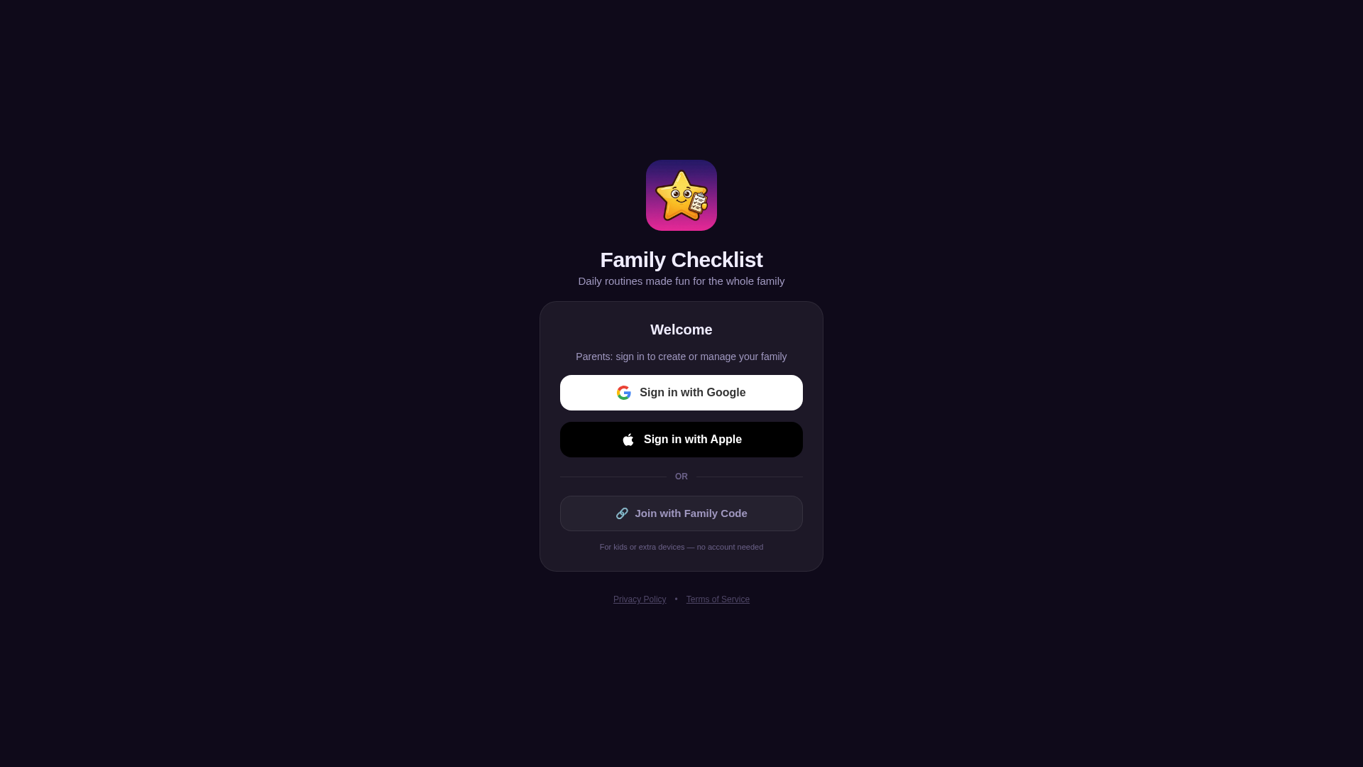 Screenshot of familychecklist.app