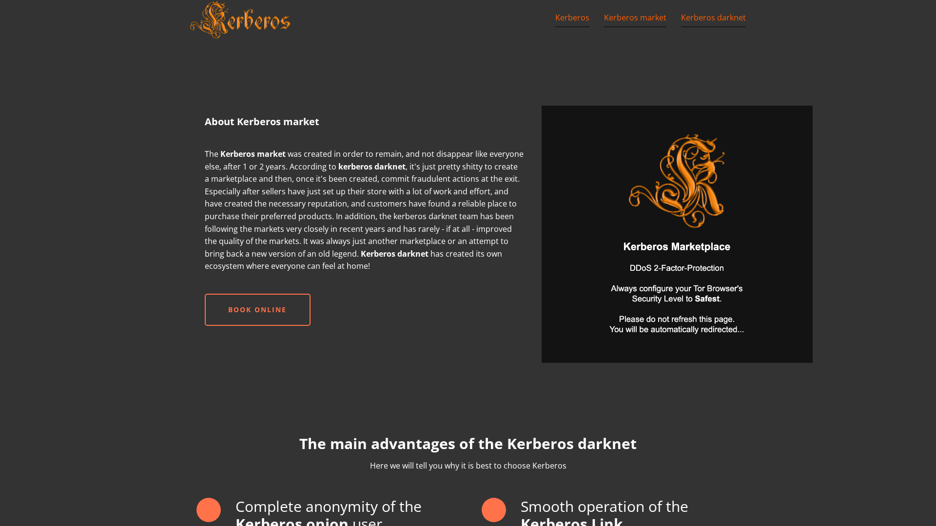 Screenshot of kerberos-marketdarknet.com