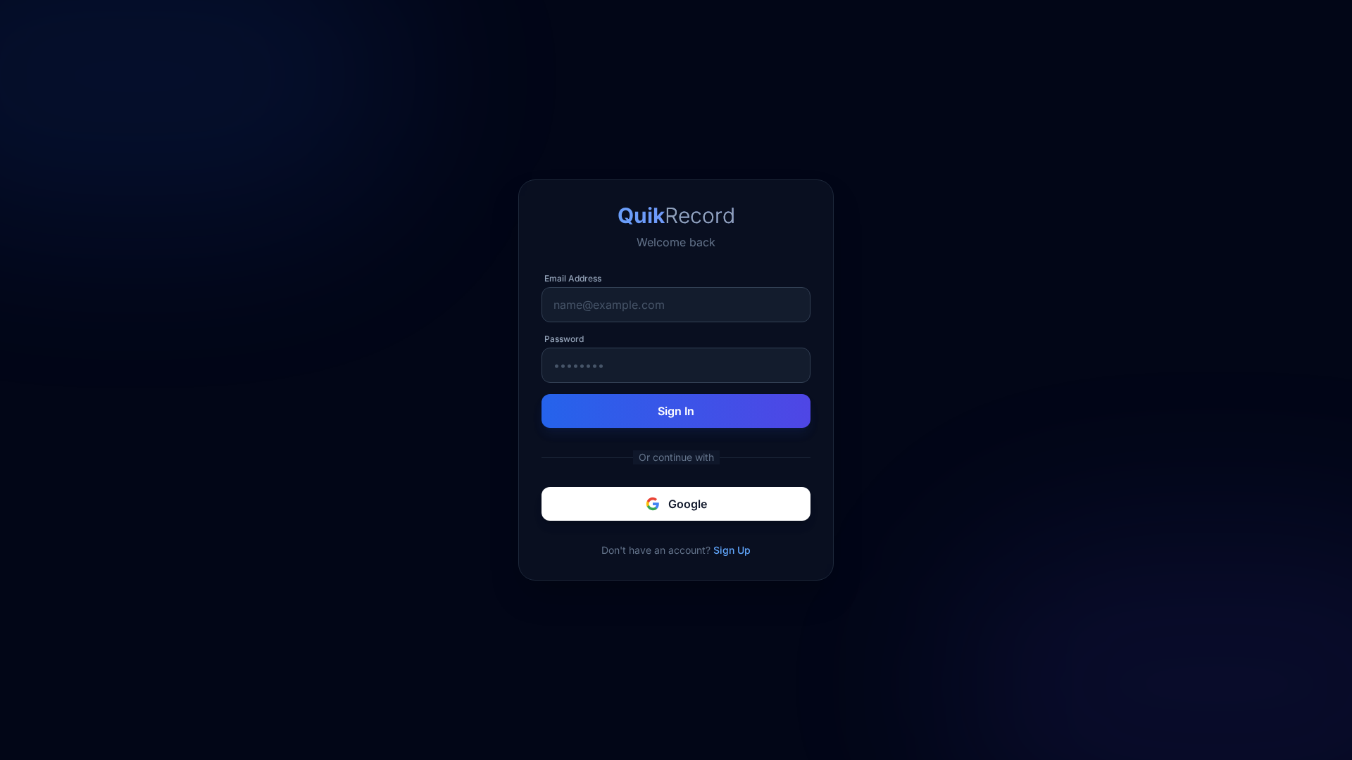 Screenshot of app.quikrecord.com