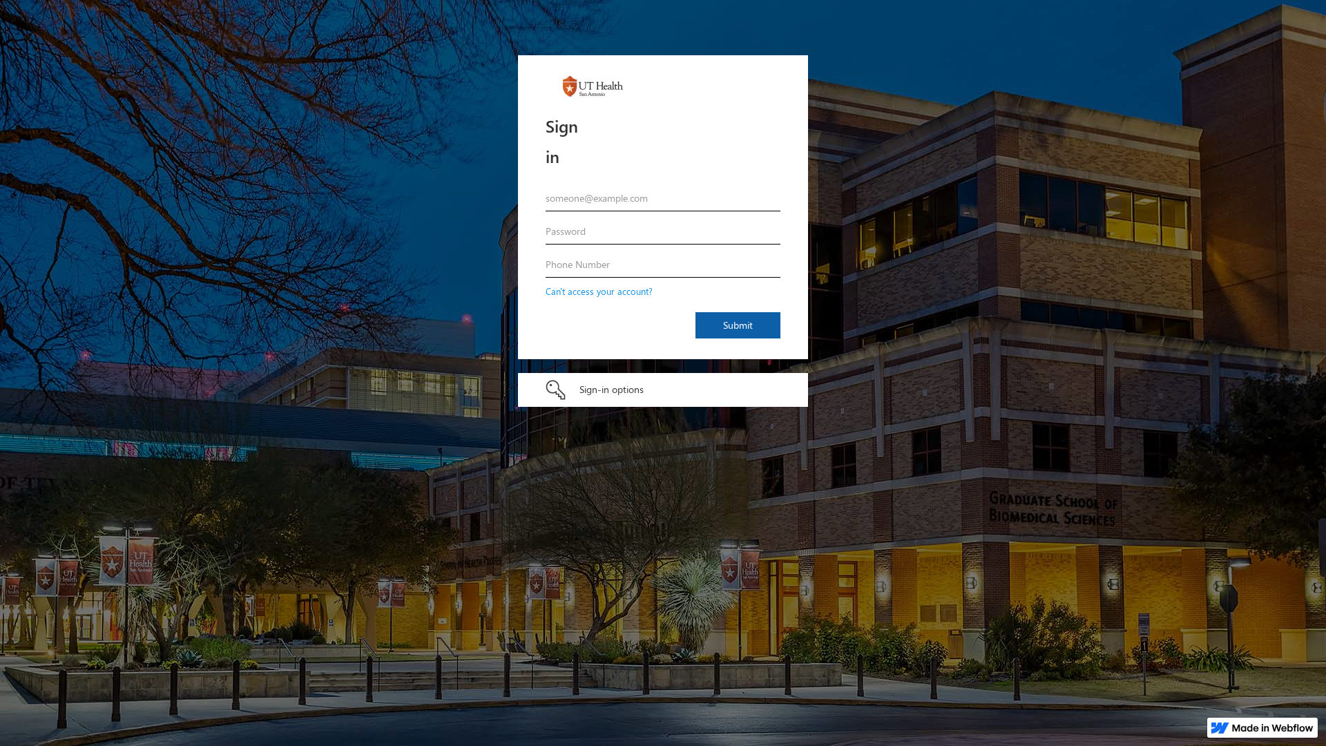 Screenshot of login-uthscsa-edu-d62edf090d4f1.webflow.io