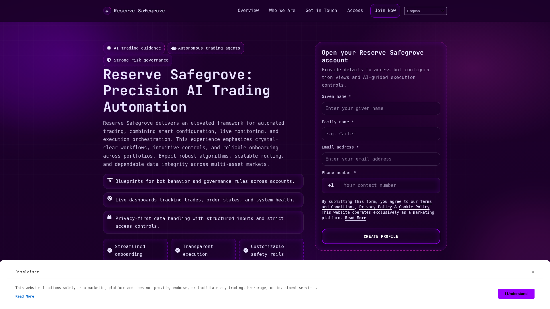 Screenshot of reservesafegrove.digital