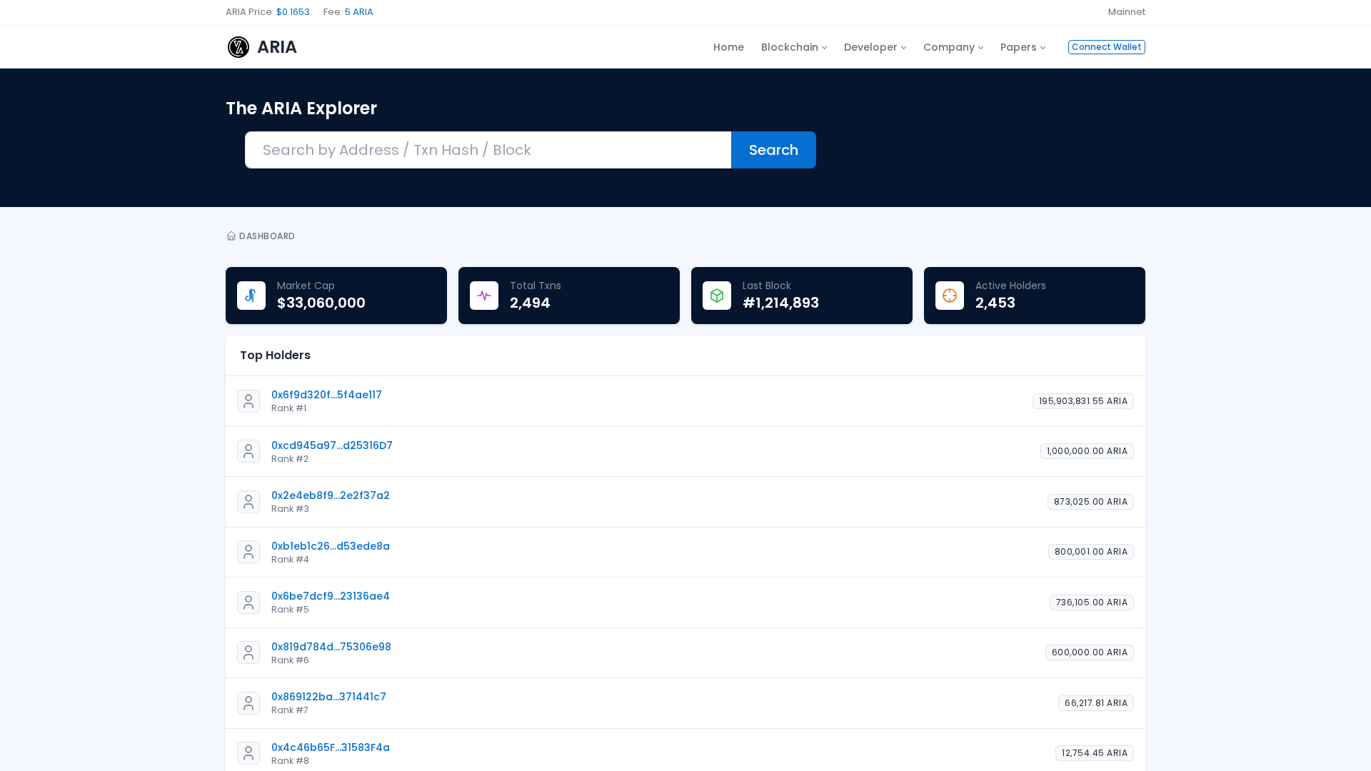 Screenshot of ariaexp.com